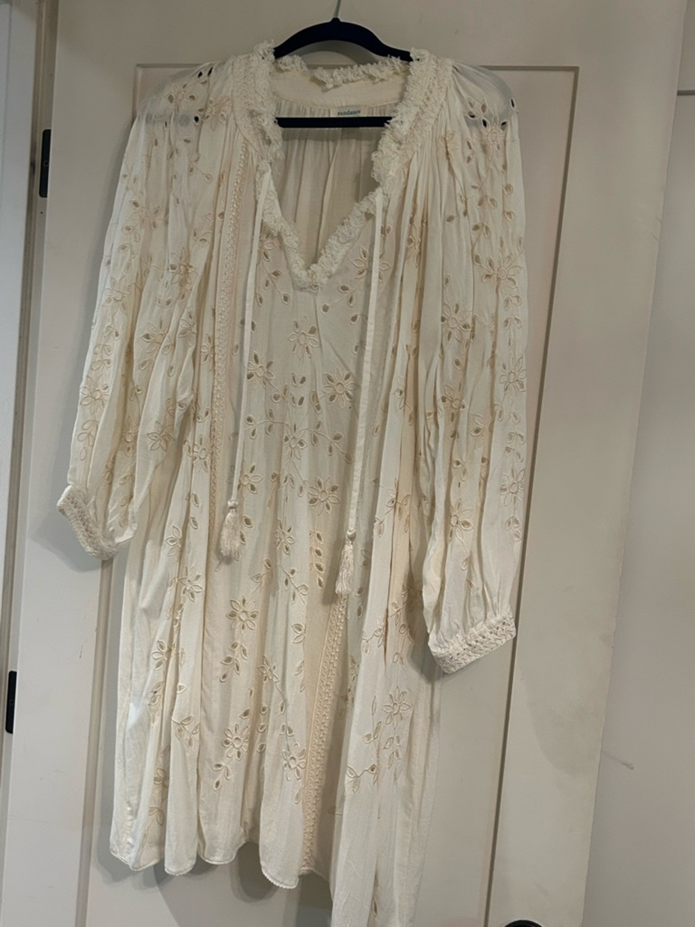 Embroidered Boho Peasant Dress in Ivory SUNDANCE